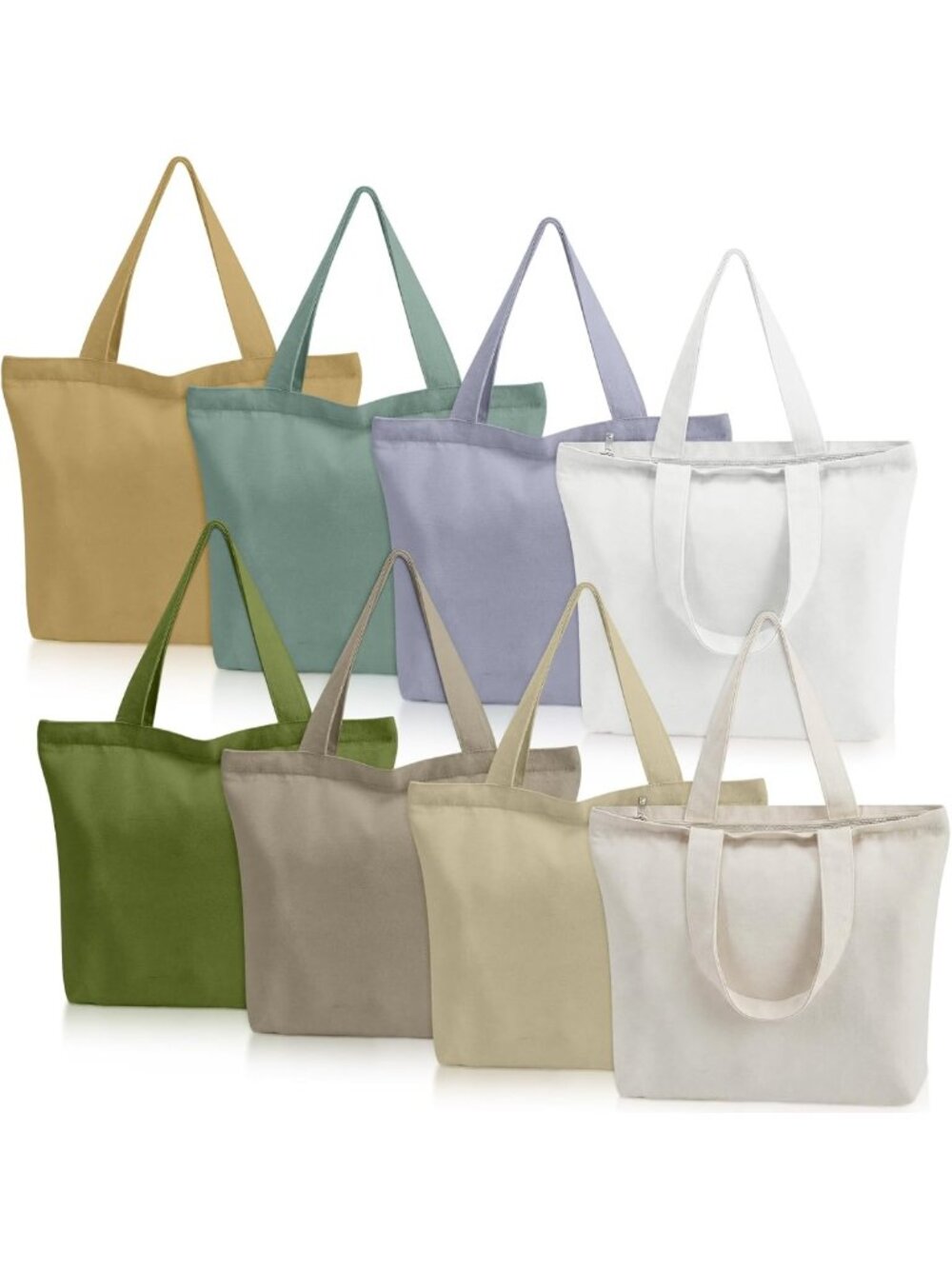 8 Pack Canvas Tote Bags with Zipper, 16.5x13 Inch, Stylish Boho Design